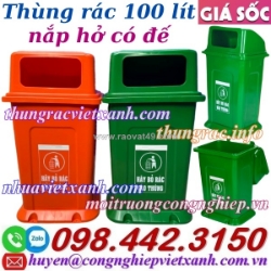 Thùng rác 100 lít nhựa hdpe có đế - nắp hở phía trước