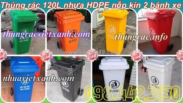 Thùng rác 120 lít nhựa hdpe – nắp kín – 2 bánh xe giá rẻ
