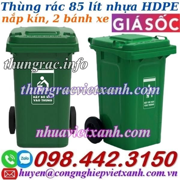 Thùng rác 85 lít nhựa hdpe nắp kín - 2 bánh xe