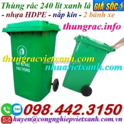 Thùng rác nhựa 240 lít - nắp kín - 2 bánh xe giá rẻ