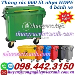 Thùng rác 660 lít nhựa hdpe 4 bánh xe nhiều màu sắc