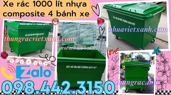 Thùng rác nhựa composite 1000l 4 bánh xe - nắp kín giá sốc call 0984423150 – huyền