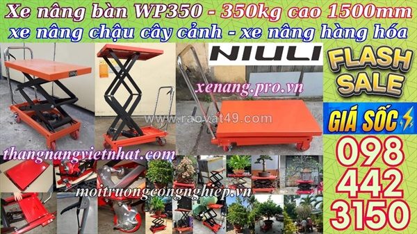 Xe nâng mặt bàn 350kg nâng cao 1500mm wp350 niuli