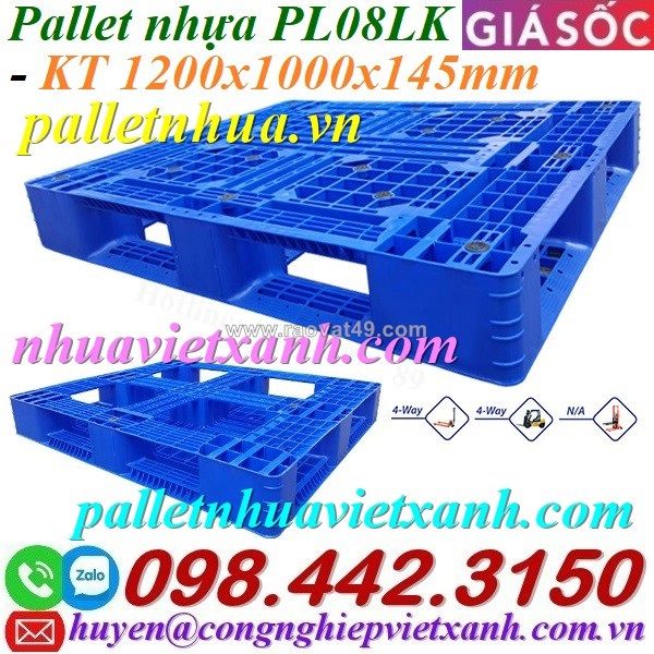 Pallet nhựa pl08lk - 1200x1000x145mm - màu xanh dương