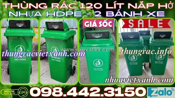 Thùng rác nhựa 120 lít nắp hở