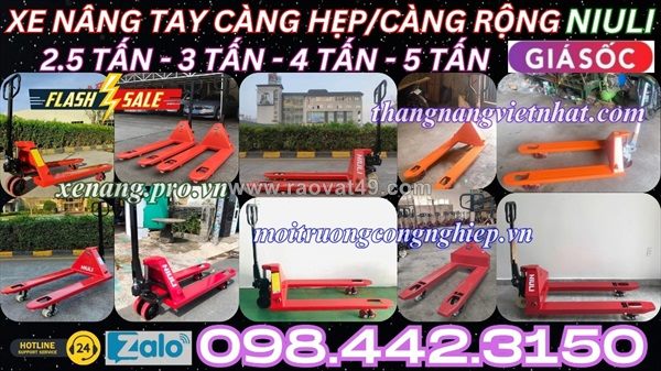 Xe nâng tay niuli càng hẹp/càng rộng tải nâng 2.5 tấn - 3 tấn - 4 tấn - 5 tấn