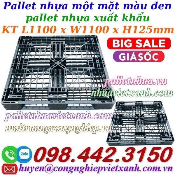 Pallet nhựa xuất khẩu 1100x1100x125mm màu đen hàng mới giá cực sốc