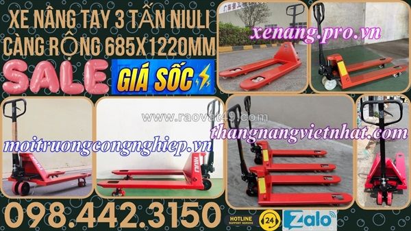 Xe nâng tay thấp 3 tấn càng rộng 685x1220mm
