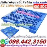 Pallet nhựa cốc 9 chân 1200x1000x140mm màu xanh dương