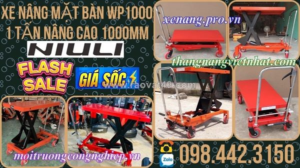 Xe nâng mặt bàn 1 tấn nâng cao 1 mét wp1000 niuli