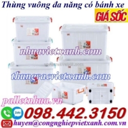 Thùng vuông - thùng nhựa đa năng có bánh xe dung tích 30 lít đến 220 lít
