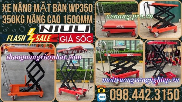 Xe nâng mặt bàn 350kg nâng cao 1500mm wp350 niuli