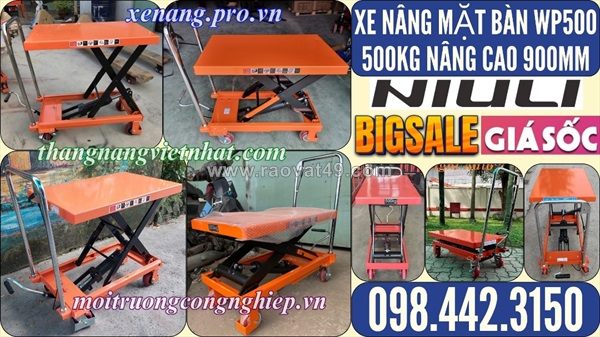 Xe nâng mặt bàn 500kg nâng cao 900mm wp500 niuli
