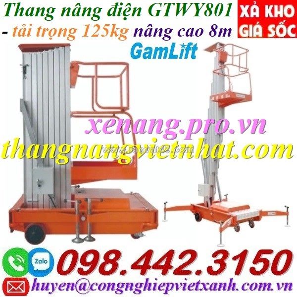 Thang nâng người trục rút bằng điện 125kg nâng cao 8 mét gamlift gtwy801