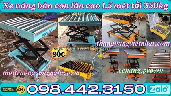 Xe nâng mặt bàn con lăn 350kg nâng cao 1.5 mét