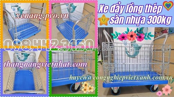 Xe đẩy hàng có g thép sàn nhựa 300kg giá rẻ