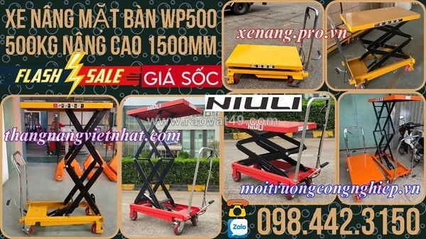 Xe nâng mặt bàn 500kg nâng cao 1500mm wp500 niuli