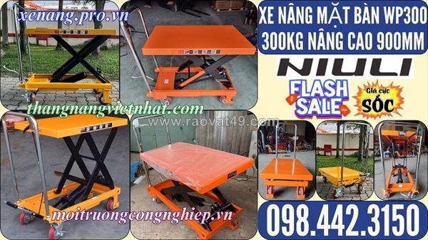 Xe nâng mặt bàn 300kg nâng cao 900mm wp300 niuli