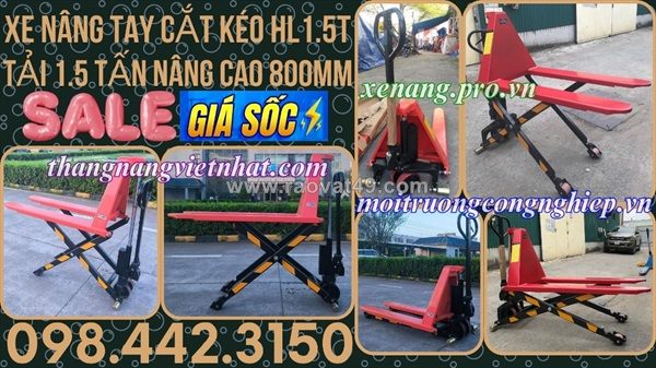 Xe nâng tay cắt kéo 1.5 tấn nâng cao 800mm - xả kho giá sốc
