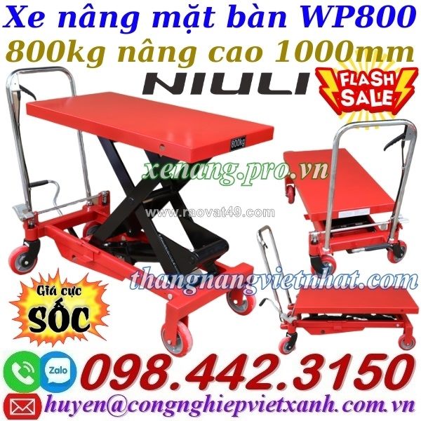Xe nâng mặt bàn 800kg nâng cao 1 mét wp800 niuli
