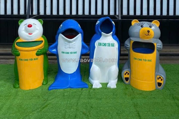 Thùng rác hình cá heo trong trường học - ms thanh 0913 819 238