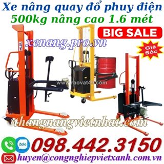 Xe nâng quay đổ thùng phuy bằng điện 500kg nâng cao 1.6 mét edt500-m - gamlift
