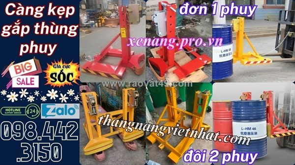 Bộ kẹp gắp thùng phuy đơn 1 thùng phuy và đôi 2 thùng phuy