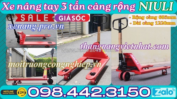 Xe nâng tay thấp 3 tấn càng rộng 685x1220mm