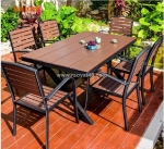 Bàn ghế chân sắt mặt gỗ ngoài trời, sân vườn