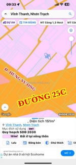 Bán thửa đất thổ cư dt 151m2 tại xã vĩnh thanh nhơn trạch.