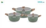 Bộ nồi đúc vân đá bluestone cpc595di03cn 3 món có nắp kính trong suốt cao cấp