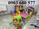 Cầu trượt nhà khối 2 mái cho trẻ em mầm non