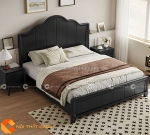 Giường ngủ gỗ tự nhiên chân thấp cổ điển màu đen