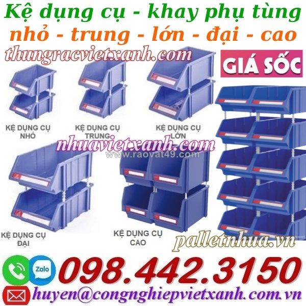 Kệ dụng cụ - khay phụ tùng - kệ nhựa xếp tầng nhỏ - trung - lớn - đại - cao khuyến mãi giá sốc