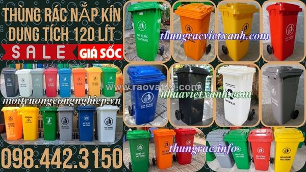 Thùng rác 120 lít nắp kín - nhựa hdpe - 2 bánh xe
