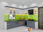 Tủ bếp acrylic bóng gương gỗ mdf màu xám phối trắng hiện đại
