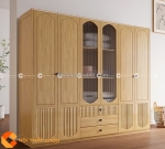 Tủ quần áo gỗ sồi tự nhiên phủ sơn vàng kiểu mới