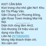 Bán kiot trong chợ gần nơ1 khu đô thị pháp vân. 4m2 chỉ 24tr. lh:0975868400.