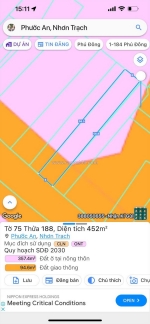 Cần bán nền đất 452m2 có thổ cư mặt tiền đường hùng vương xã phước an nhơn trạch