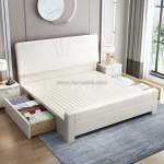 Giường ngủ gỗ sồi phủ sơn trắng cao cấp, sang trọng