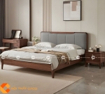 Giường ngủ gỗ sồi tự nhiên bọc nệm xám