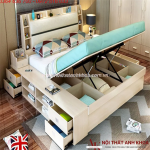 Giường thông minh kết hợp tủ kệ hiện đại tiện lợi
