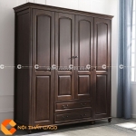 Tủ quần áo gỗ sồi phủ sơn đen tự nhiên kiểu tối giản