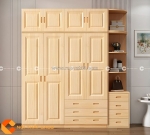 Tủ quần áo gỗ sồi tự nhiên thiết kế kết hợp kệ trang trí