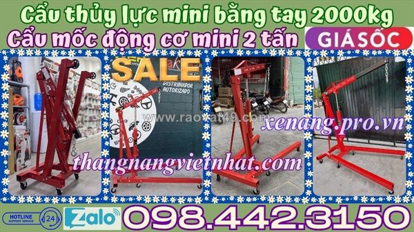 Cẩu mốc động cơ bằng tay 2 tấn - cẩu thủy lực mini bằng tay 2 tấn