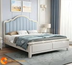 Giường ngủ gỗ tự nhiên sơn trắng kết hợp bọc nệm êm ái
