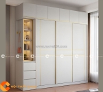 Tủ quần áo cửa lùa màu trắng viền vàng hiện đại