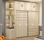 Tủ quần áo cửa lùa màu vàng vân gỗ hiện đại