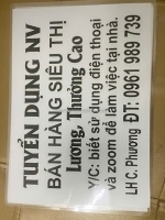 Tuyển nhân viên bán hàng siêu thị. lh: o961989739