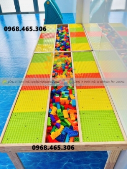 Bàn xếp lego trẻ em, bàn chơi lego cho bé bằng gỗ